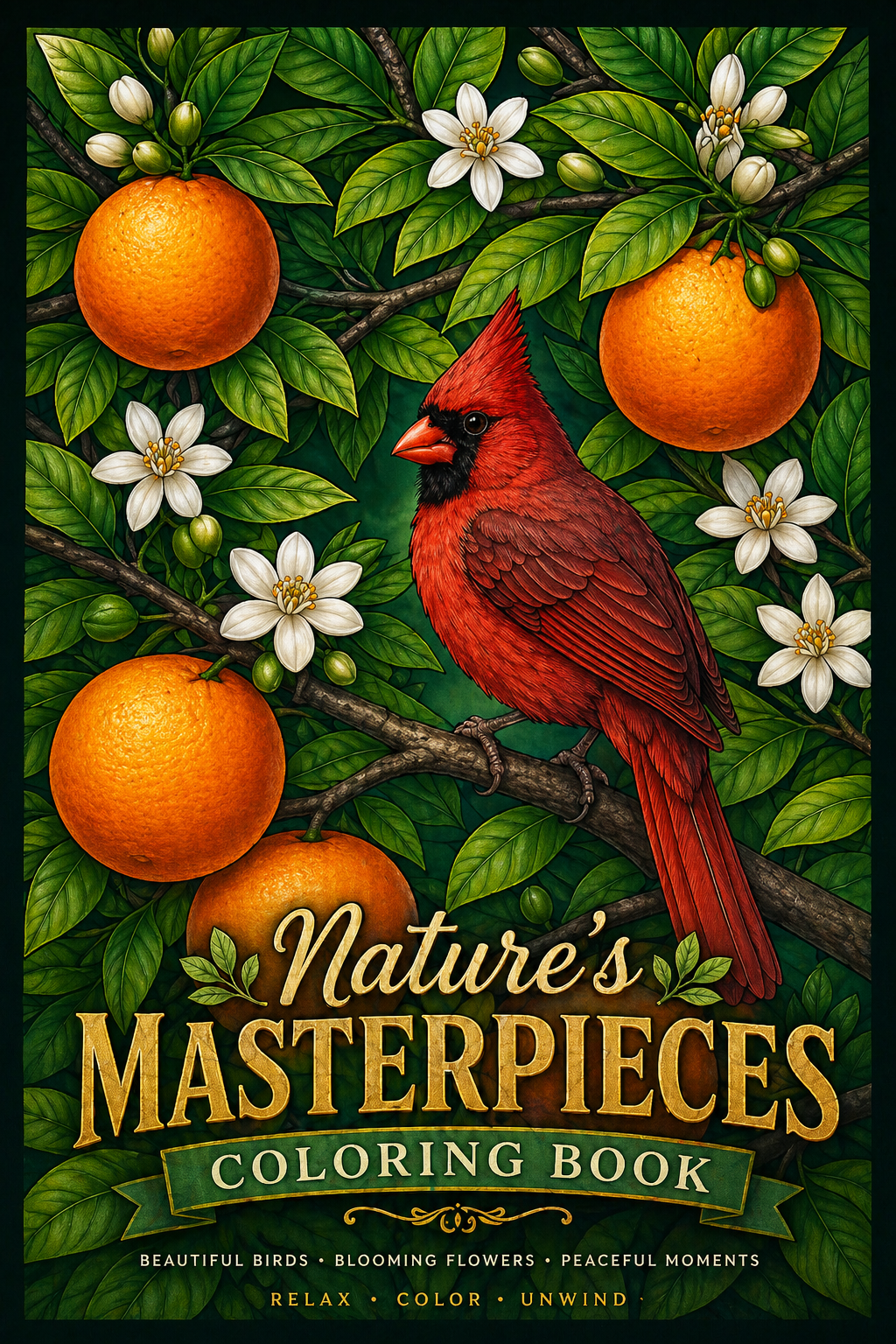 Nature’s Masterpieces: Relaxing Bird & Floral Coloring Book for Adults