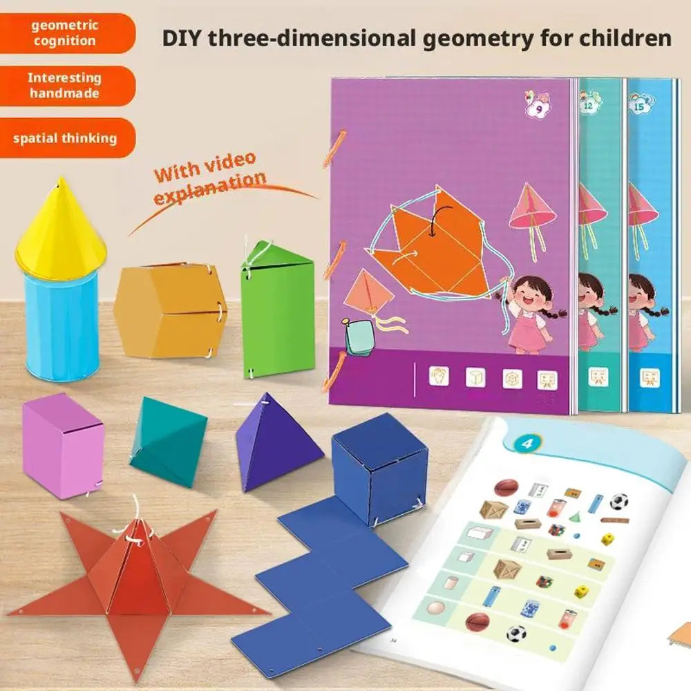3D Geometry Quiet Book For Kids Montessori Educational Tracing Workbook Spatial Thinking Training DIY Math Learning Book