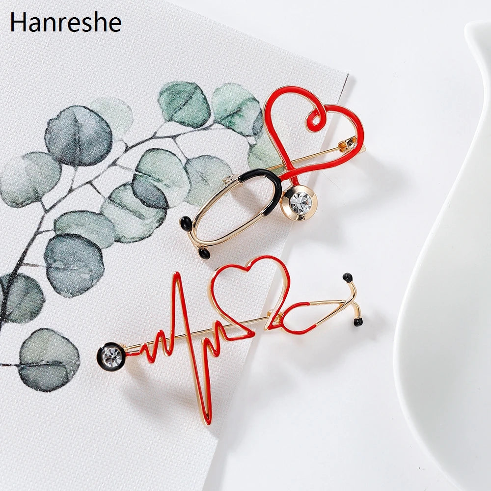 New Hot Sale Medical Medicine Brooch Pin Stethoscope Electrocardiogram Heart Shaped Pin Nurse Doctor Backpack Lapel Jewelry