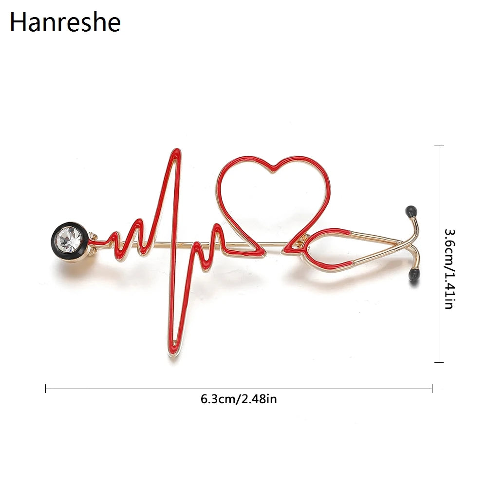 New Hot Sale Medical Medicine Brooch Pin Stethoscope Electrocardiogram Heart Shaped Pin Nurse Doctor Backpack Lapel Jewelry