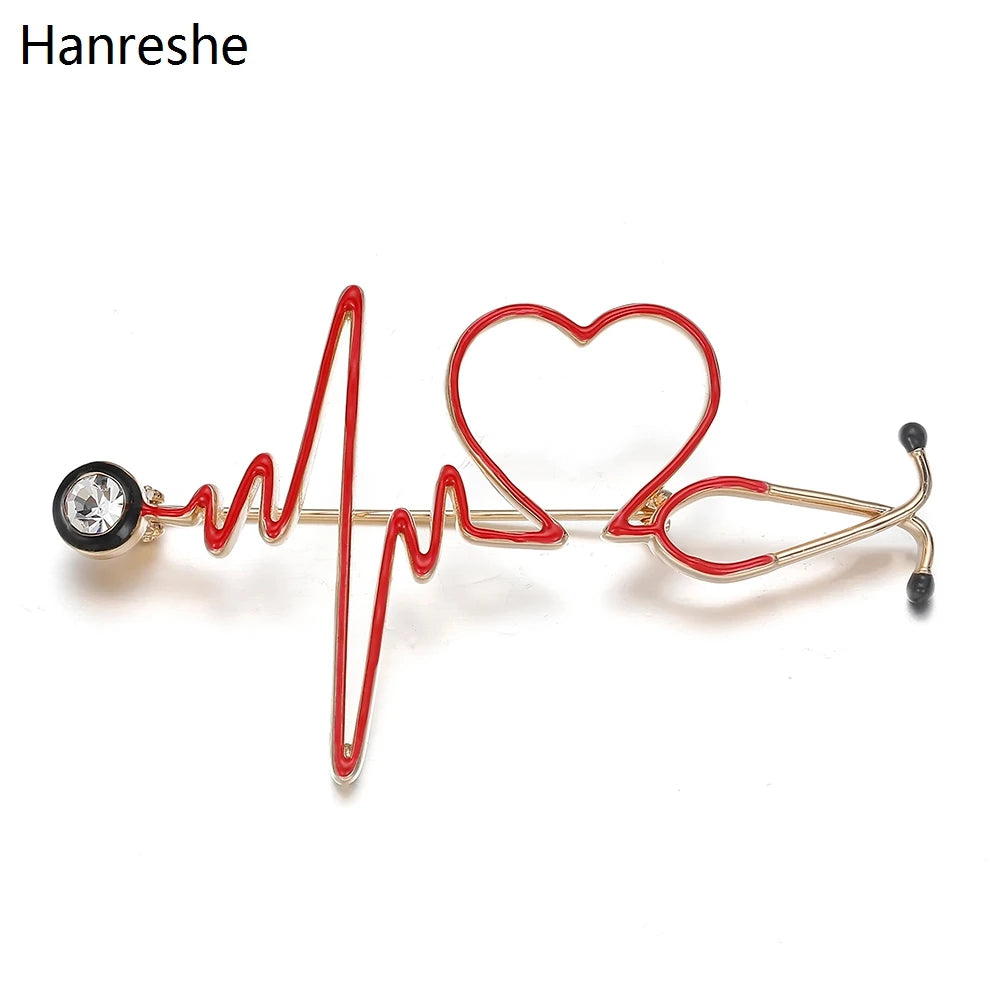 New Hot Sale Medical Medicine Brooch Pin Stethoscope Electrocardiogram Heart Shaped Pin Nurse Doctor Backpack Lapel Jewelry