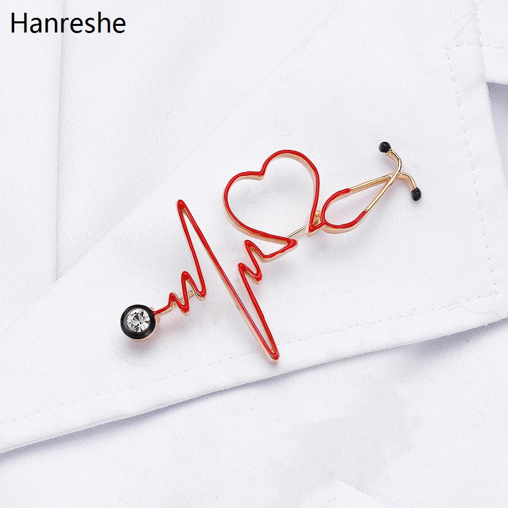 New Hot Sale Medical Medicine Brooch Pin Stethoscope Electrocardiogram Heart Shaped Pin Nurse Doctor Backpack Lapel Jewelry