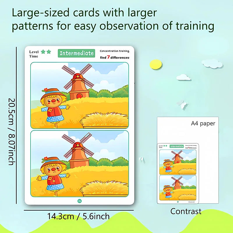Edu Game for Kids, Focus Training, Find Difference, Calms Hyperactivity, Wipe-Clean Reusable, Great Holiday Gift.