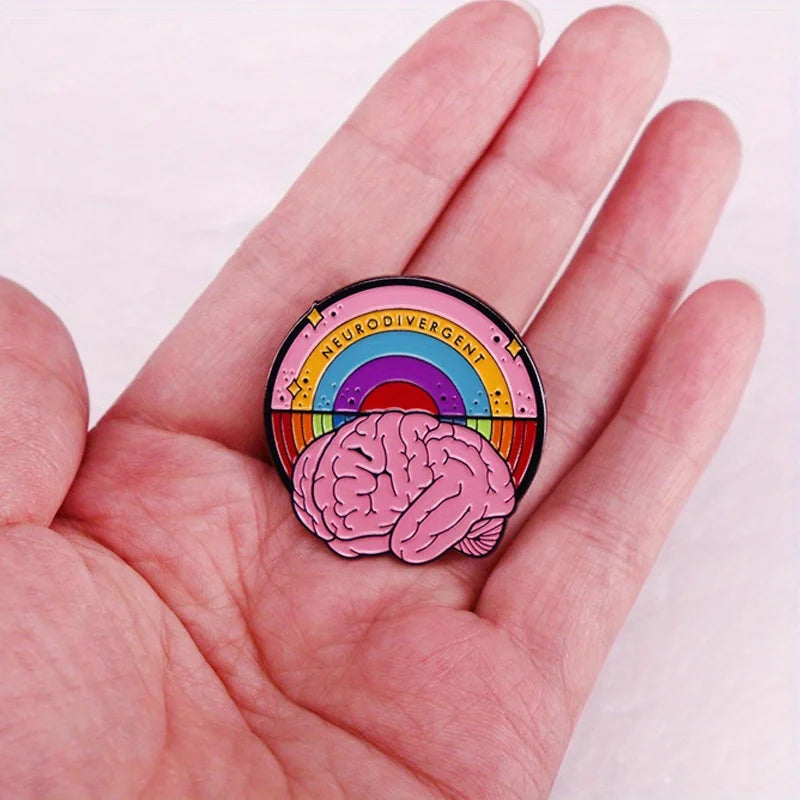 "neurodivergent" Letter Brooch Pins Colored Brain Emblem Autism Pride Chest Needle
