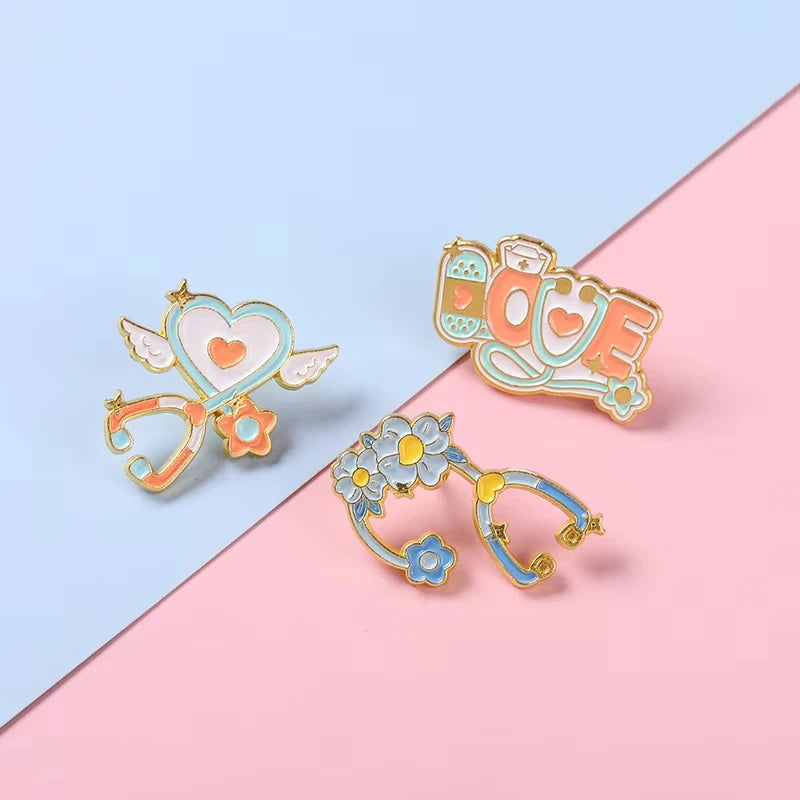 Fisioterapia Odontologia Medical Symbol Caduceus Snake Enamel Pins Bowknot Stethoscope Capsules Doctor Nurse Badge Lapel Brooch