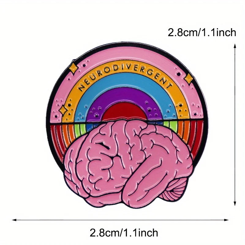 "neurodivergent" Letter Brooch Pins Colored Brain Emblem Autism Pride Chest Needle