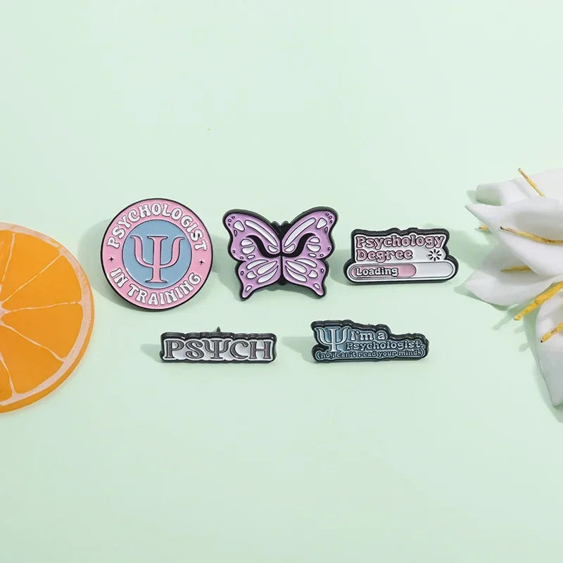 Psychology Collection Badges Enamel Pins Custom Mental Health Psychologist In Training Butterfly Brooch Lapel Badge Jewelry Gift