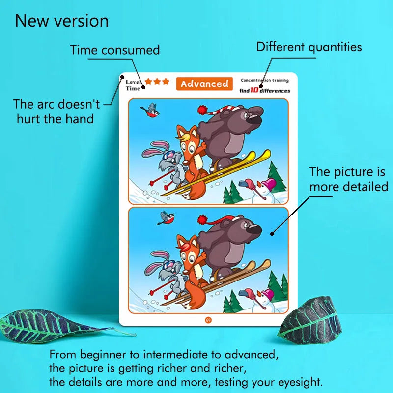 Edu Game for Kids, Focus Training, Find Difference, Calms Hyperactivity, Wipe-Clean Reusable, Great Holiday Gift.