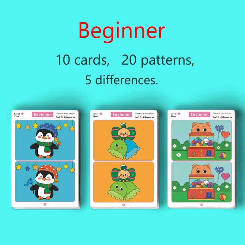 Edu Game for Kids, Focus Training, Find Difference, Calms Hyperactivity, Wipe-Clean Reusable, Great Holiday Gift.