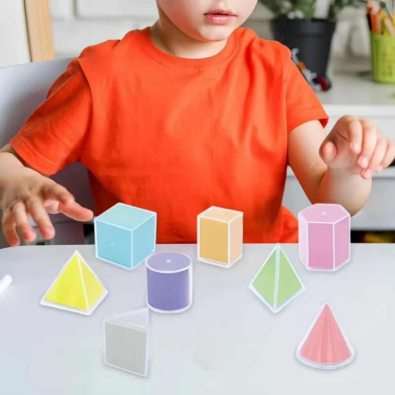 8Pcs Montessori Math Transparent 3D Geometry Building Block Learning Toy Teaching Aids 3D Spatial Thinking Sensory Puzzle Toys