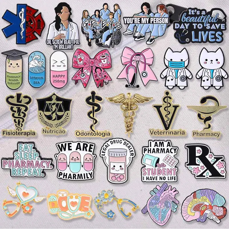 Fisioterapia Odontologia Medical Symbol Caduceus Snake Enamel Pins Bowknot Stethoscope Capsules Doctor Nurse Badge Lapel Brooch