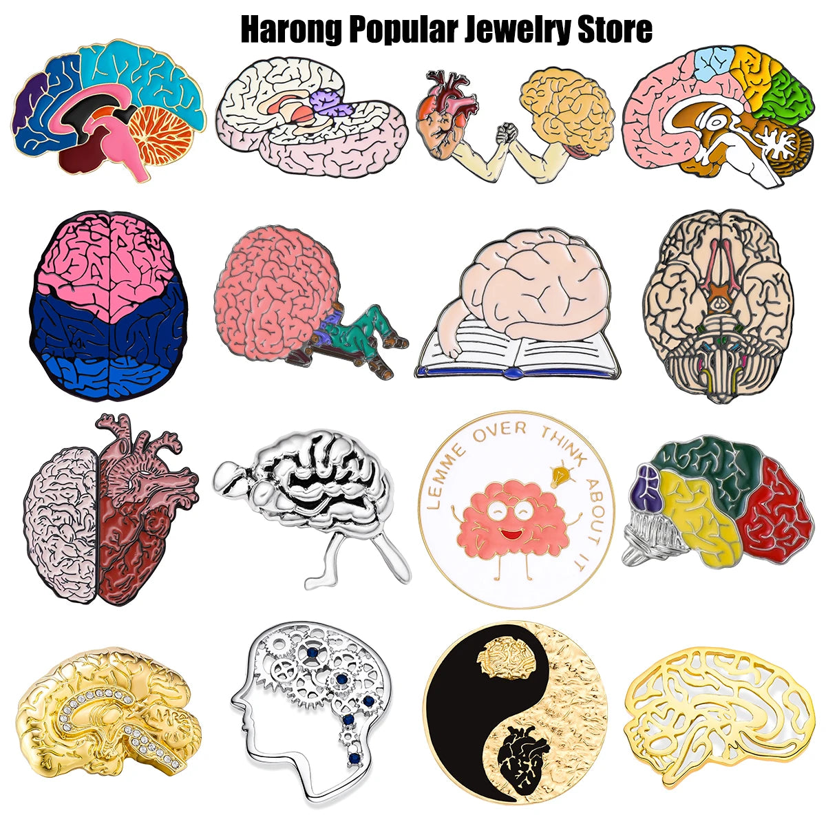 Harong Exquisite Brain Enamel Pins Brooch Medical Anatomy Cute Lapel Lanyard Bag Coat Badge Accessories Gift for Doctor Student
