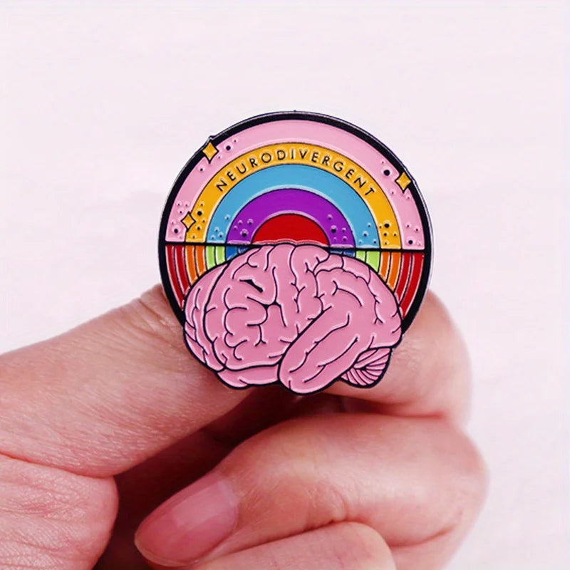 "neurodivergent" Letter Brooch Pins Colored Brain Emblem Autism Pride Chest Needle