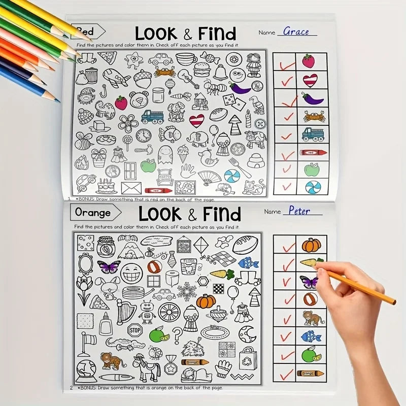 Interactive Seek & Find Coloring Activity Book for Kids with Look & Find Games, Hidden Object Pictures & Matching Exercises - Bo