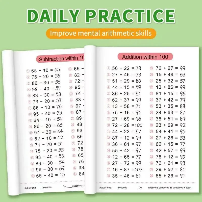 Addition and Subtraction Arithmetic Exercise Book Quick Calculation Math Training Math Arithmetic Books 10-100