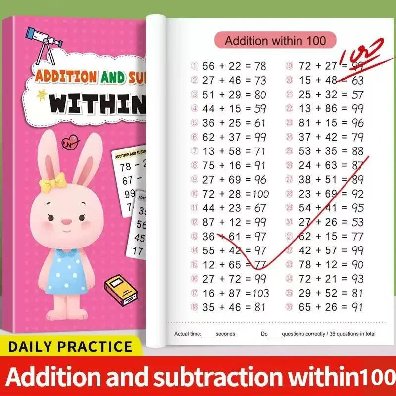 Addition and Subtraction Arithmetic Exercise Book Quick Calculation Math Training Math Arithmetic Books 10-100