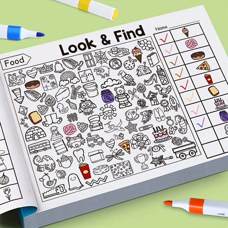 Interactive Seek & Find Coloring Activity Book for Kids with Look & Find Games, Hidden Object Pictures & Matching Exercises - Bo