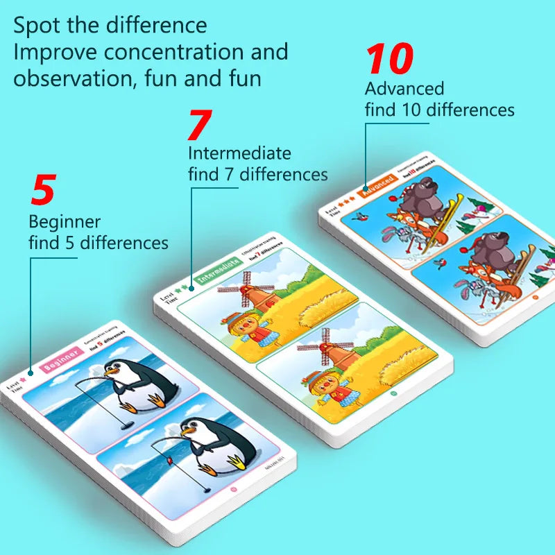 Edu Game for Kids, Focus Training, Find Difference, Calms Hyperactivity, Wipe-Clean Reusable, Great Holiday Gift.