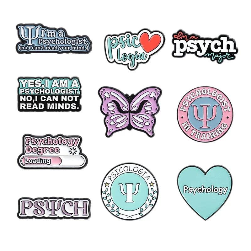 Psychology Collection Badges Enamel Pins Custom Mental Health Psychologist In Training Butterfly Brooch Lapel Badge Jewelry Gift