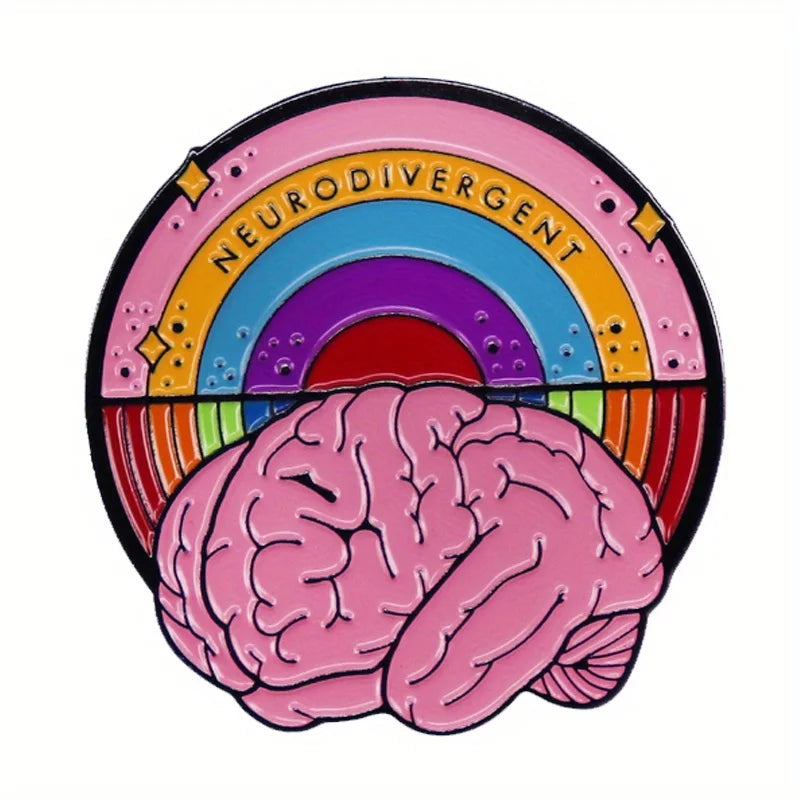 "neurodivergent" Letter Brooch Pins Colored Brain Emblem Autism Pride Chest Needle