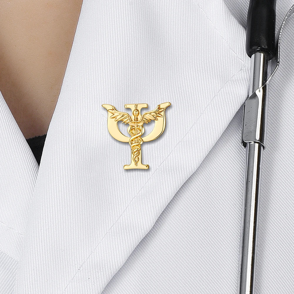 DCARZZ Psychology Psi Caduceus Brooch Medical Psychologist Pin Jewelry Backpack Lapel Badge for Doctor Nurse